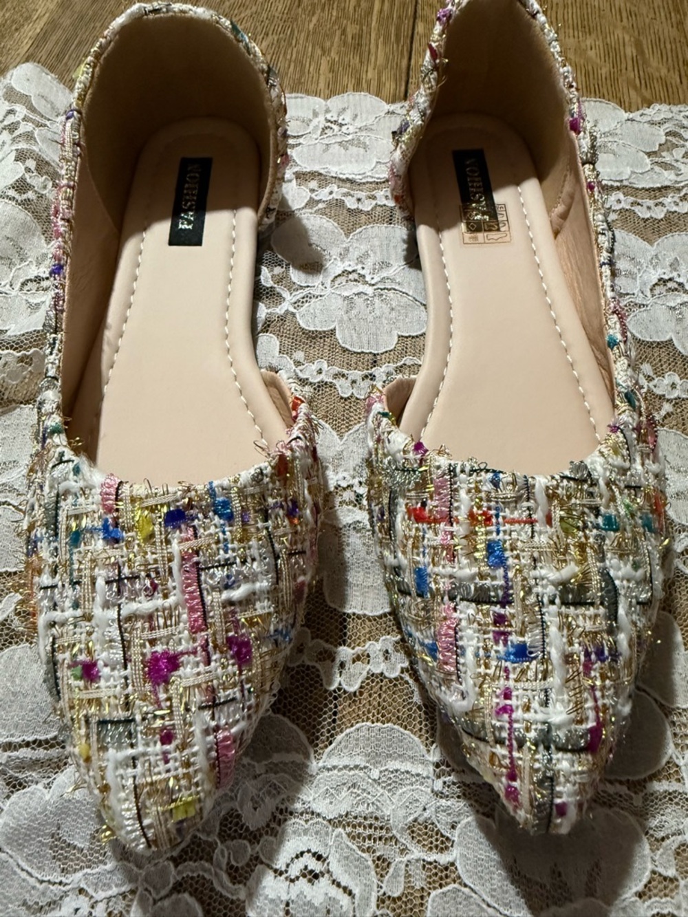 Fashion Brand Company Multicolor Tweed Pointed Ballet Flats